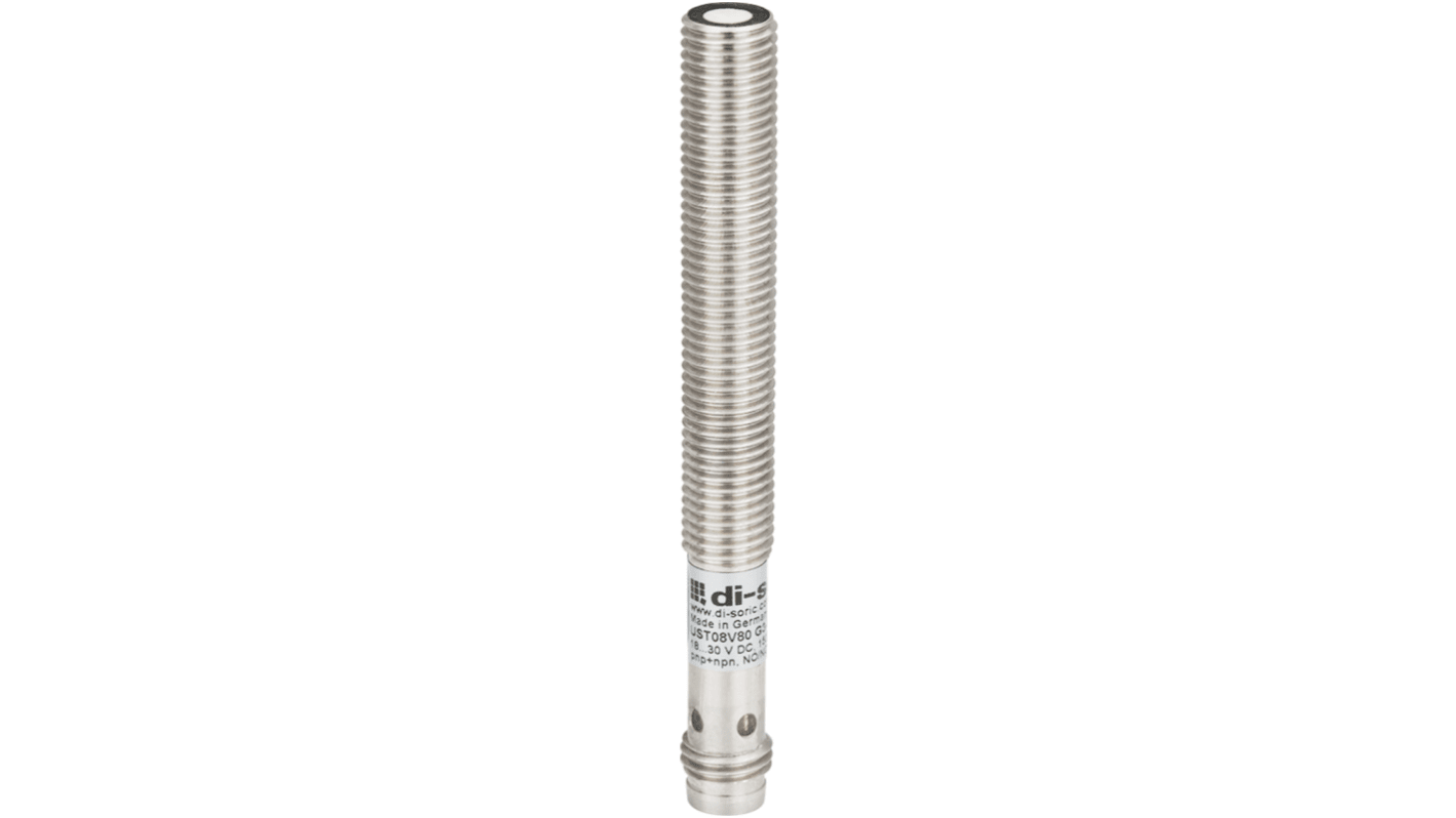 Di-Soric Ultrasonic Threaded Barrel Ultrasonic Sensor, M8, 20 → 100 mm Detection, Push Pull NO/NC, 18 →