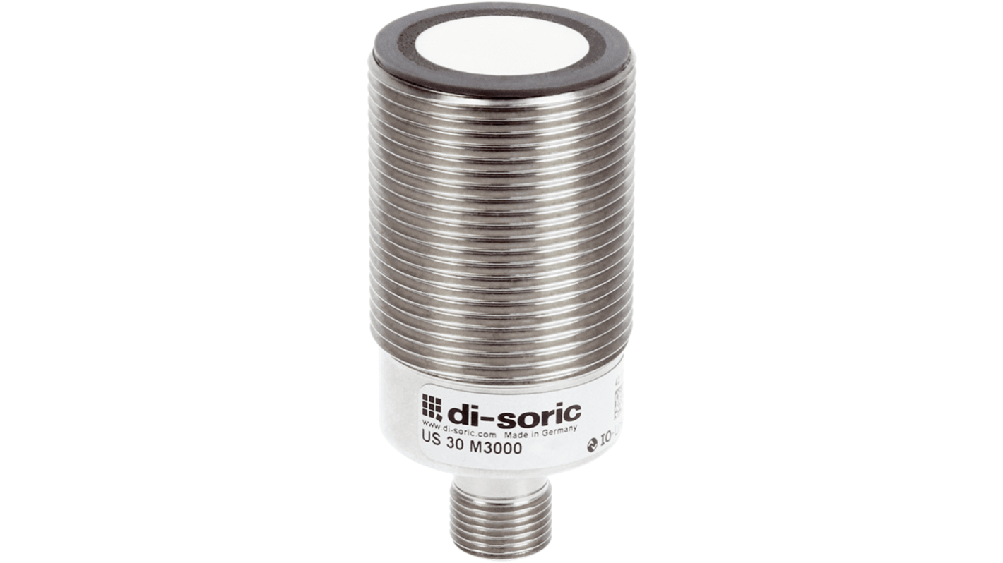 Di-Soric Ultrasonic Threaded Barrel Ultrasonic Sensor, M30, 300 → 3000 mm Detection, Push Pull 0-10 V/4-20 mA