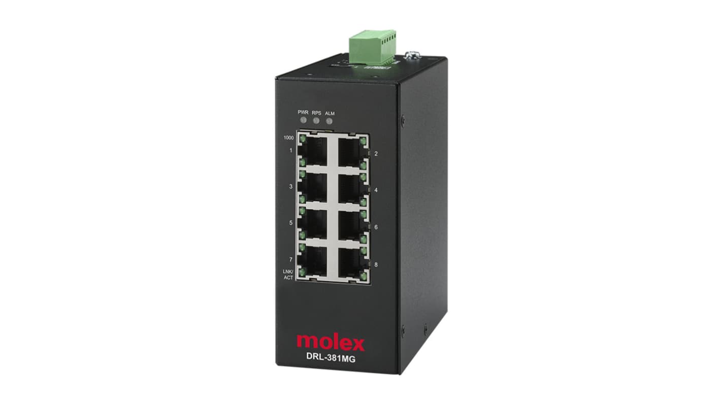 Molex IP20 Managed Ethernet Switch, Managed 8 Port Industrial Ethernet Switch RJ-45