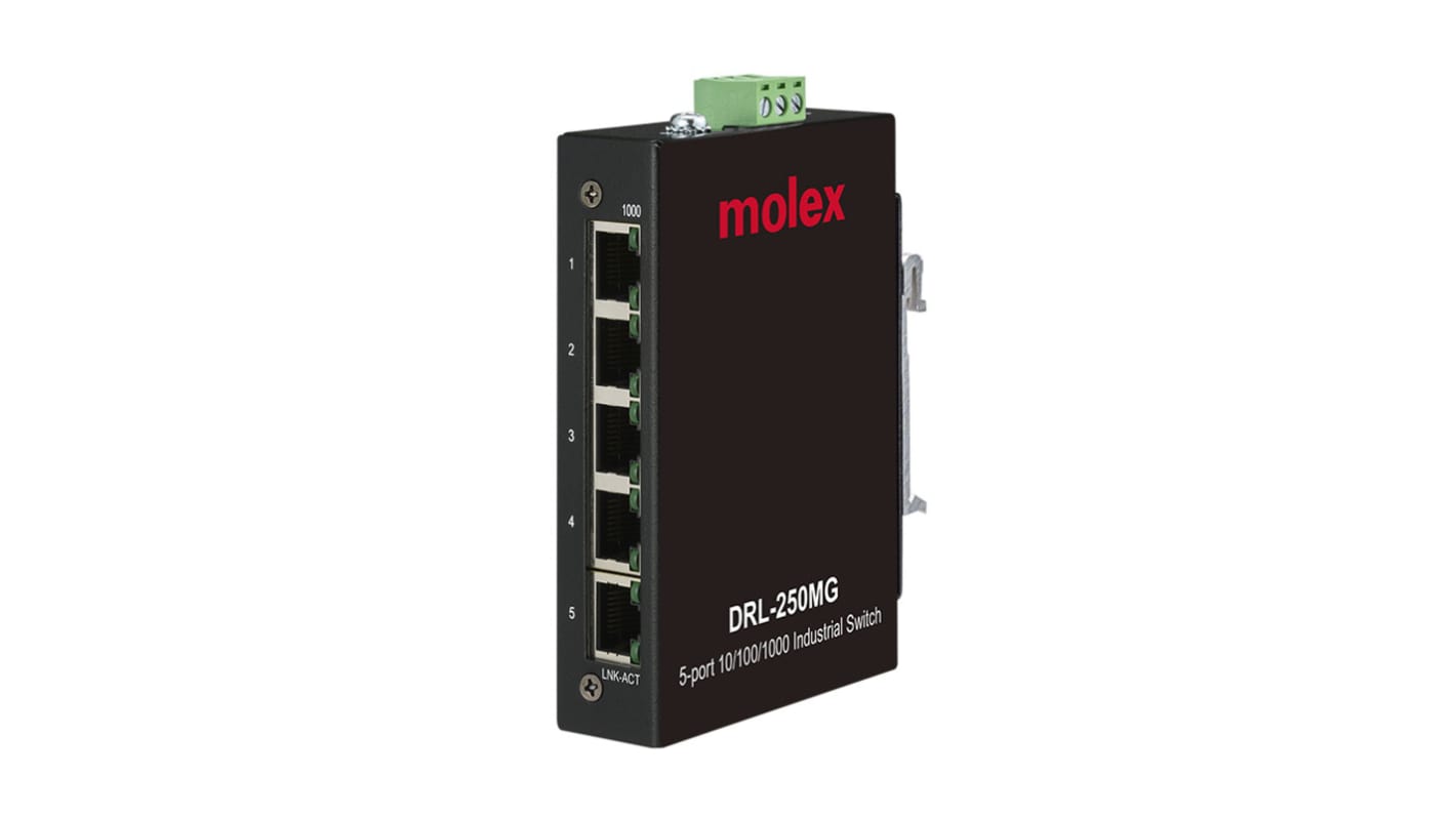 Molex IP20 Unmanaged Ethernet Switch, Unmanaged 5 Port Industrial Ethernet Switch RJ-45