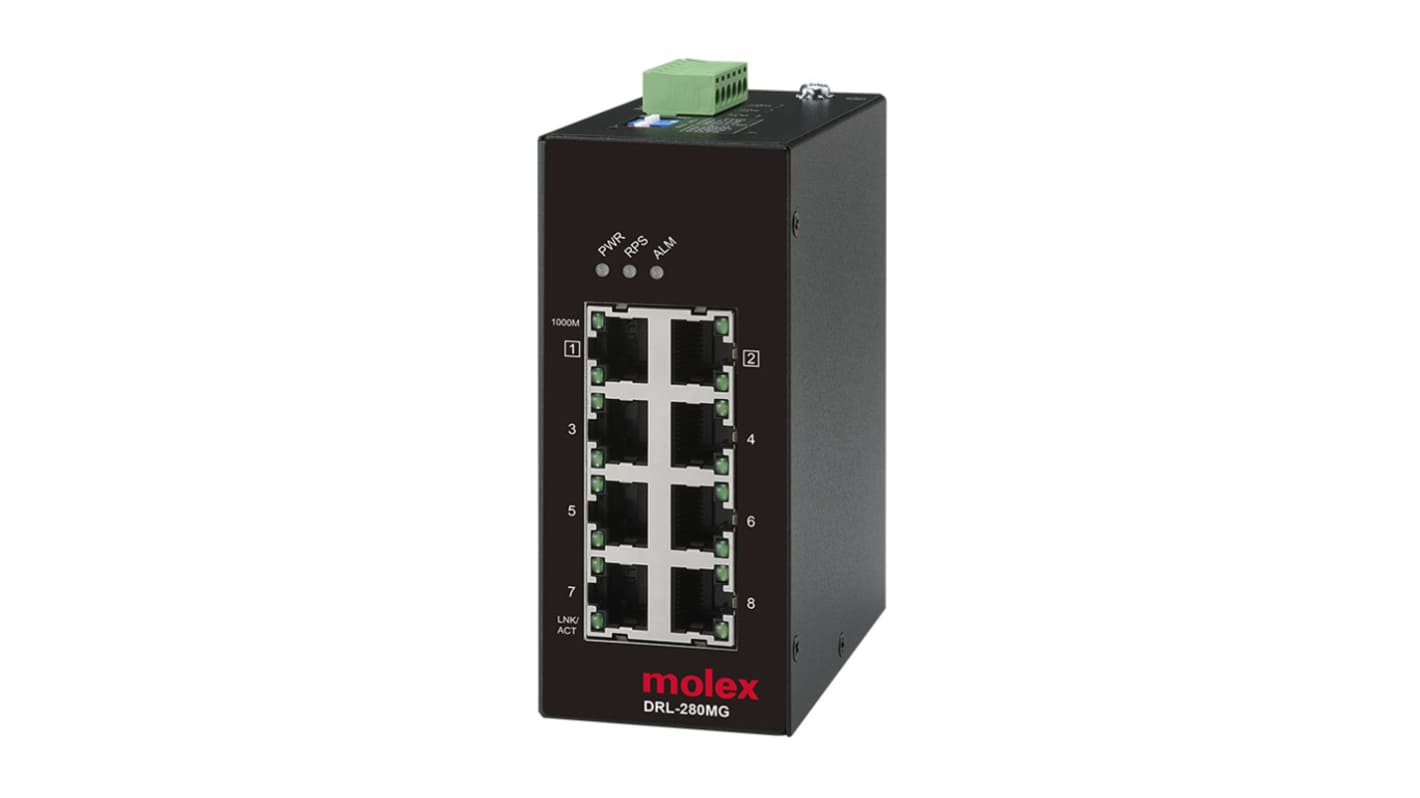 Molex IP20 Unmanaged Ethernet Switch, Unmanaged 8 Port Industrial Ethernet Switch RJ-45