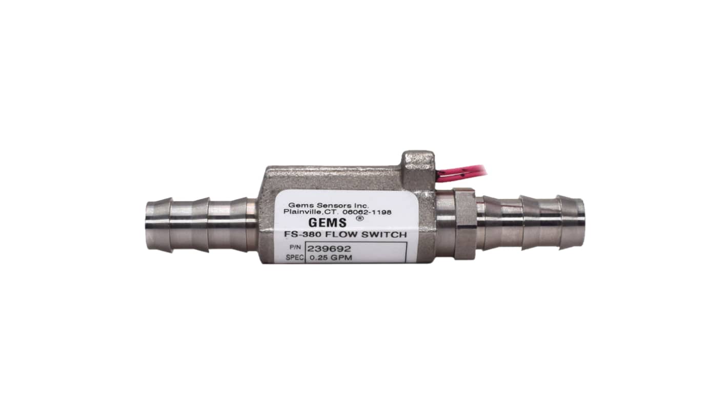 Gems Sensors FS-380 Series Compact Flow Switch Flow Sensor for Fluid, 0.5 GPM Max