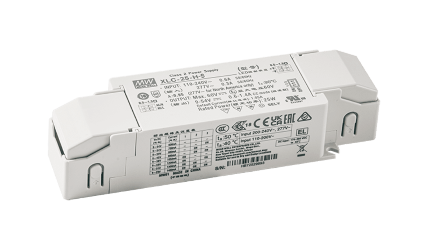 MEAN WELL LED Driver Power Supply, 24V Output, 25W Output, 1.05A Output, Constant Voltage