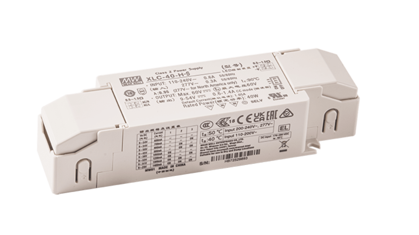 MEAN WELL LED Driver Power Supply, 20V Output, 40W Output, 1.7A Output, Constant Voltage