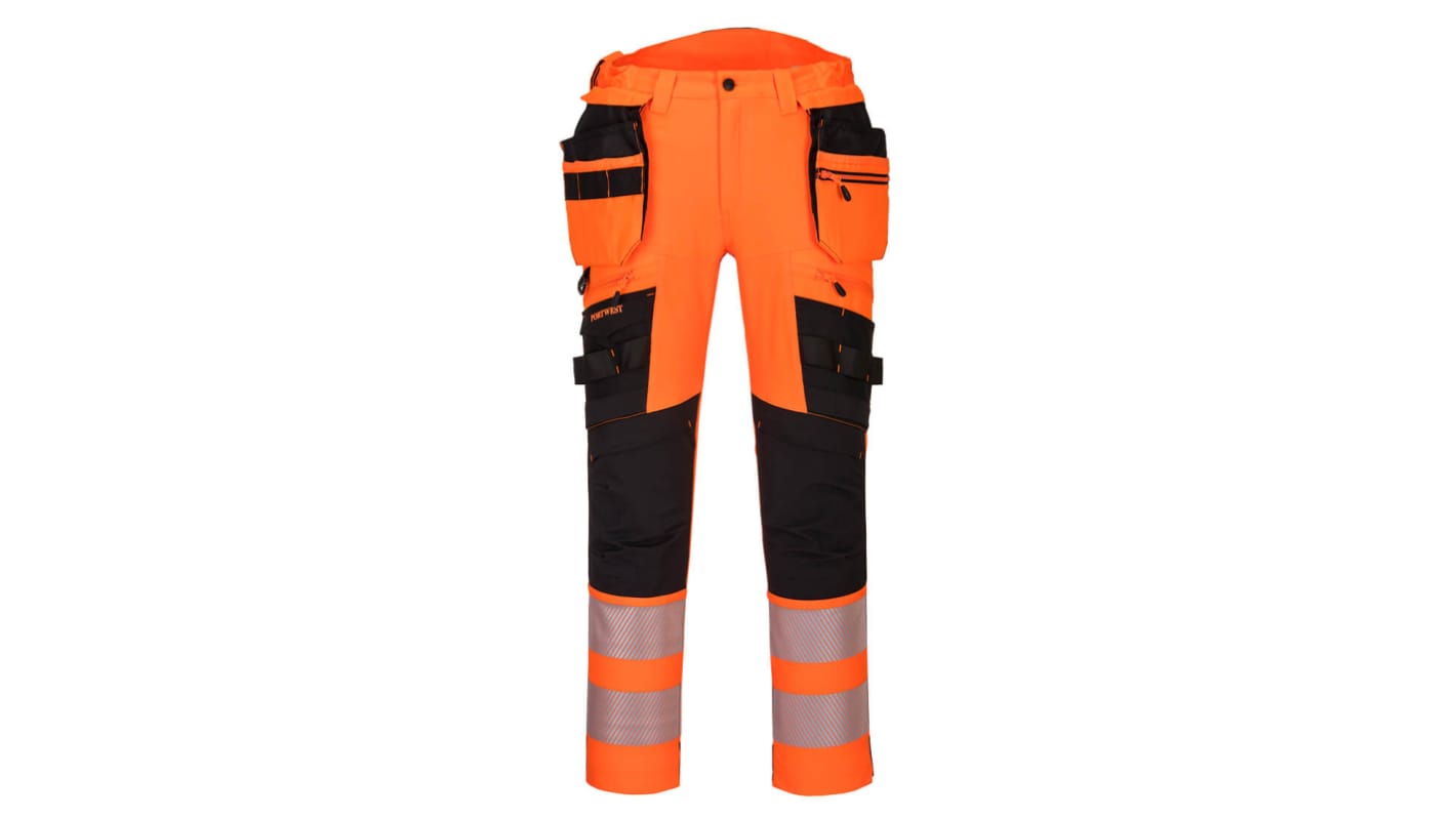 Portwest DX442O Black/Orange Durable Hi Vis Trousers 34in Leg Length 79cm