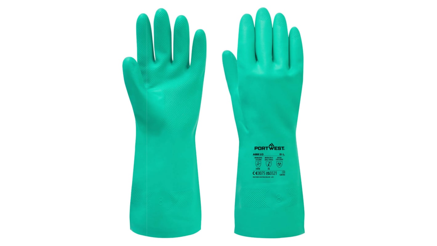 Guanti da lavoro Portwest Hand Protection, Tg. L, in Cotone rivestito in nitrile, col. Verde