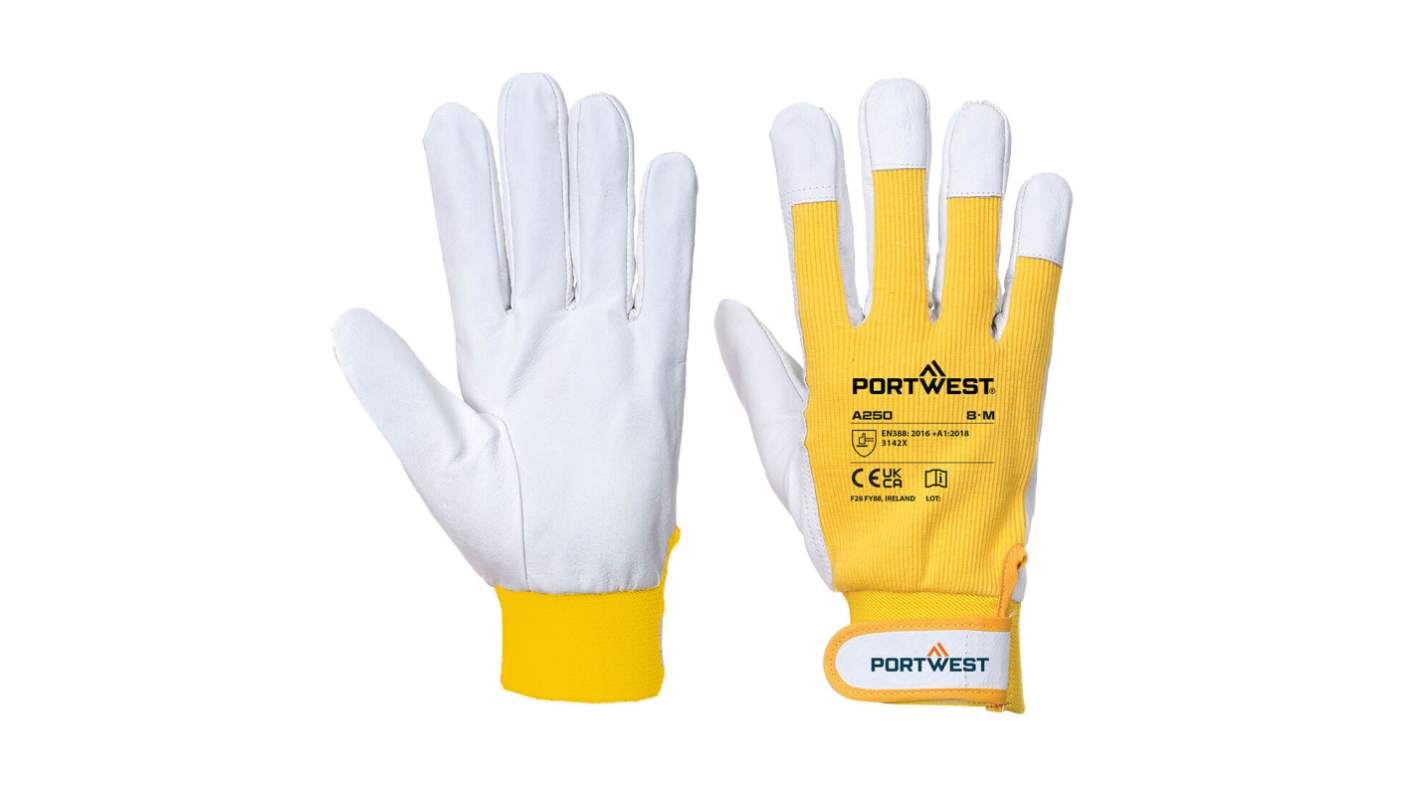 Portwest Hand Protection Blue Leather, Polycotton Rigger Work Gloves, Size L