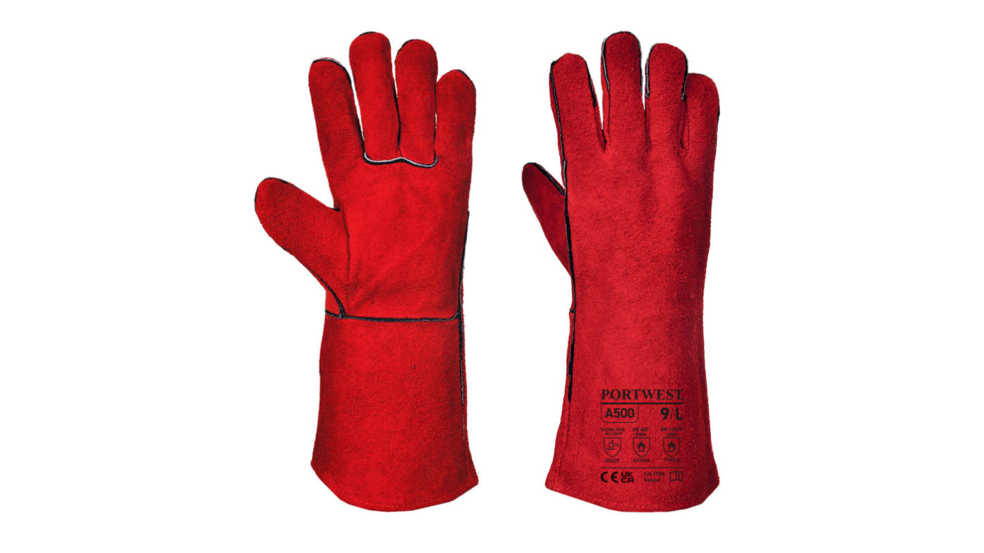 Portwest Hand Protection Red Cotton, Leather Welding Work Gloves, Size 11.5-12 XXXL