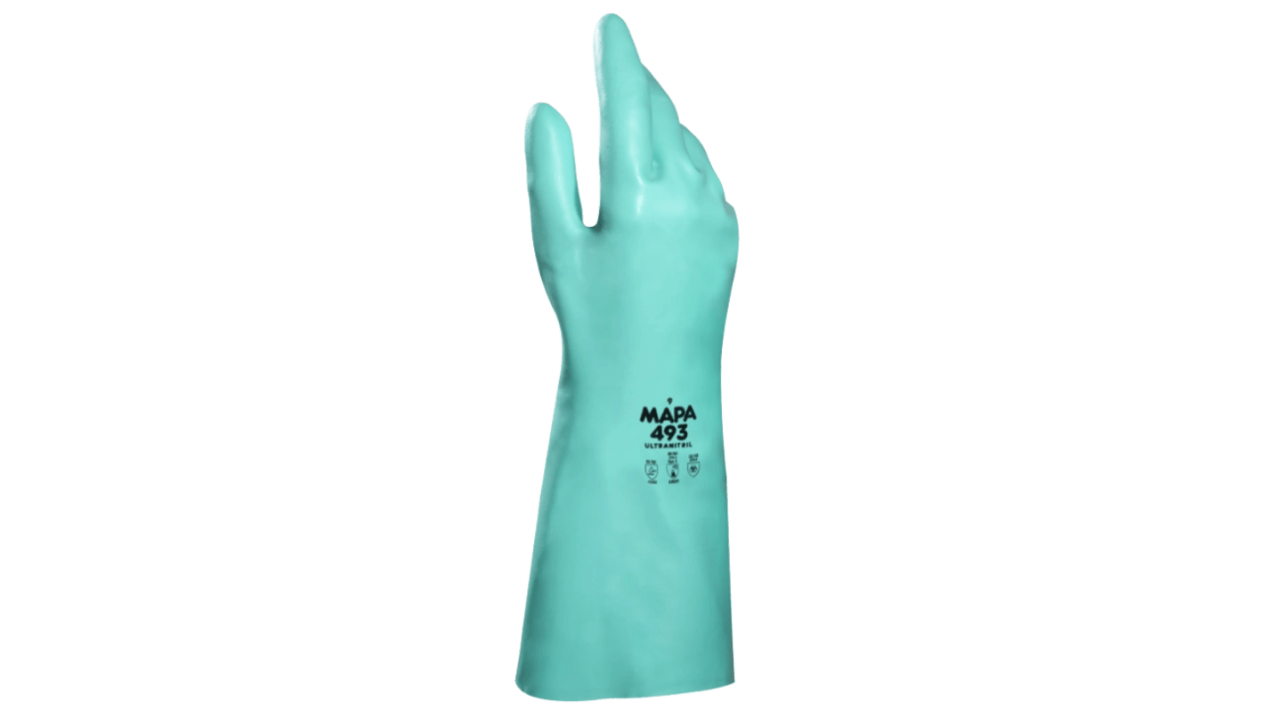 Mapa Ultranitril 493 Green Nitrile Abrasion Resistant, Chemical Resistant, Puncture Resistant Gloves, Size 8