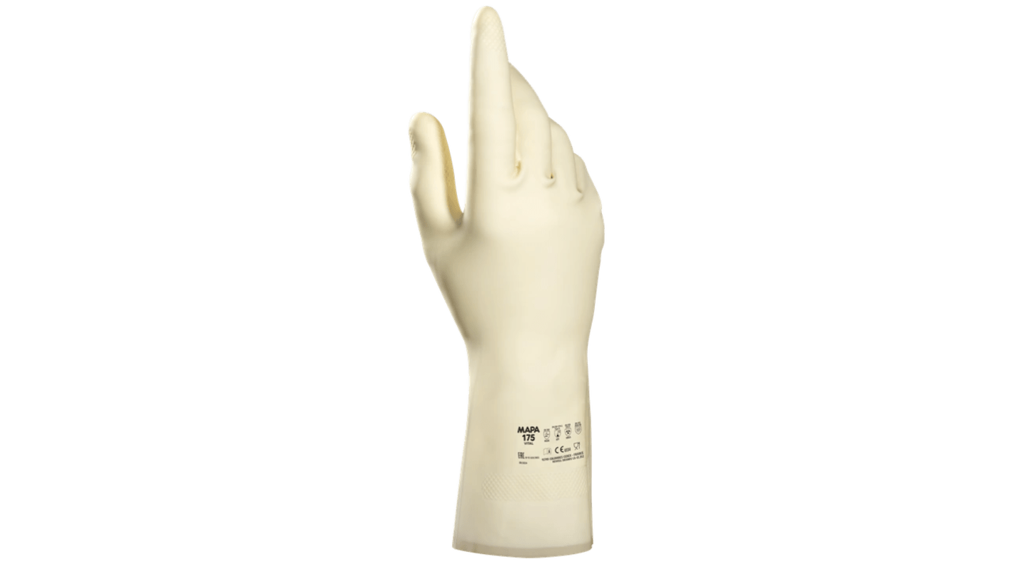 Mapa Vital 175 Beige, Yellow Latex Chemical Resistant Gloves, Size 7