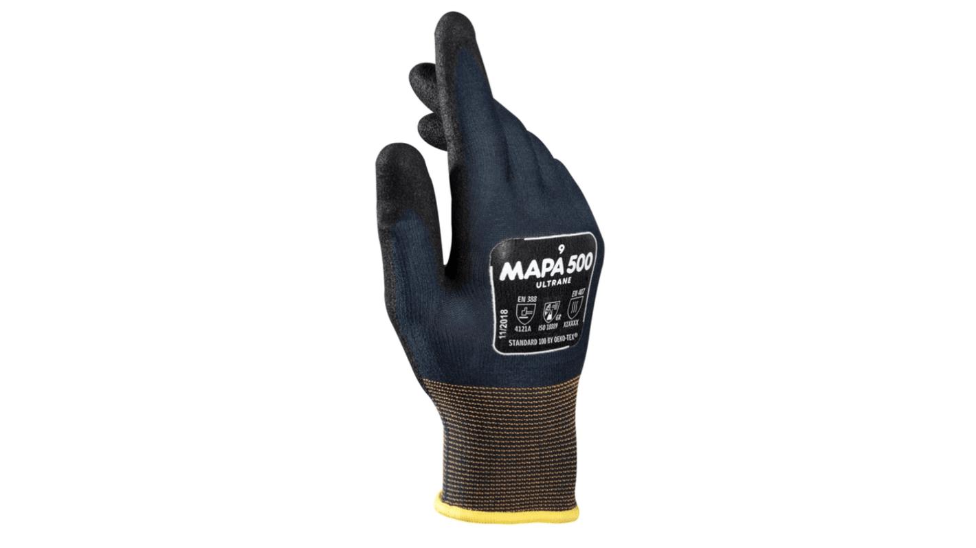Mapa Ultrane 500 Black Nitrile Abrasion Resistant, Cut Resistant, Puncture Resistant, Tear Resistant Work Gloves, Size