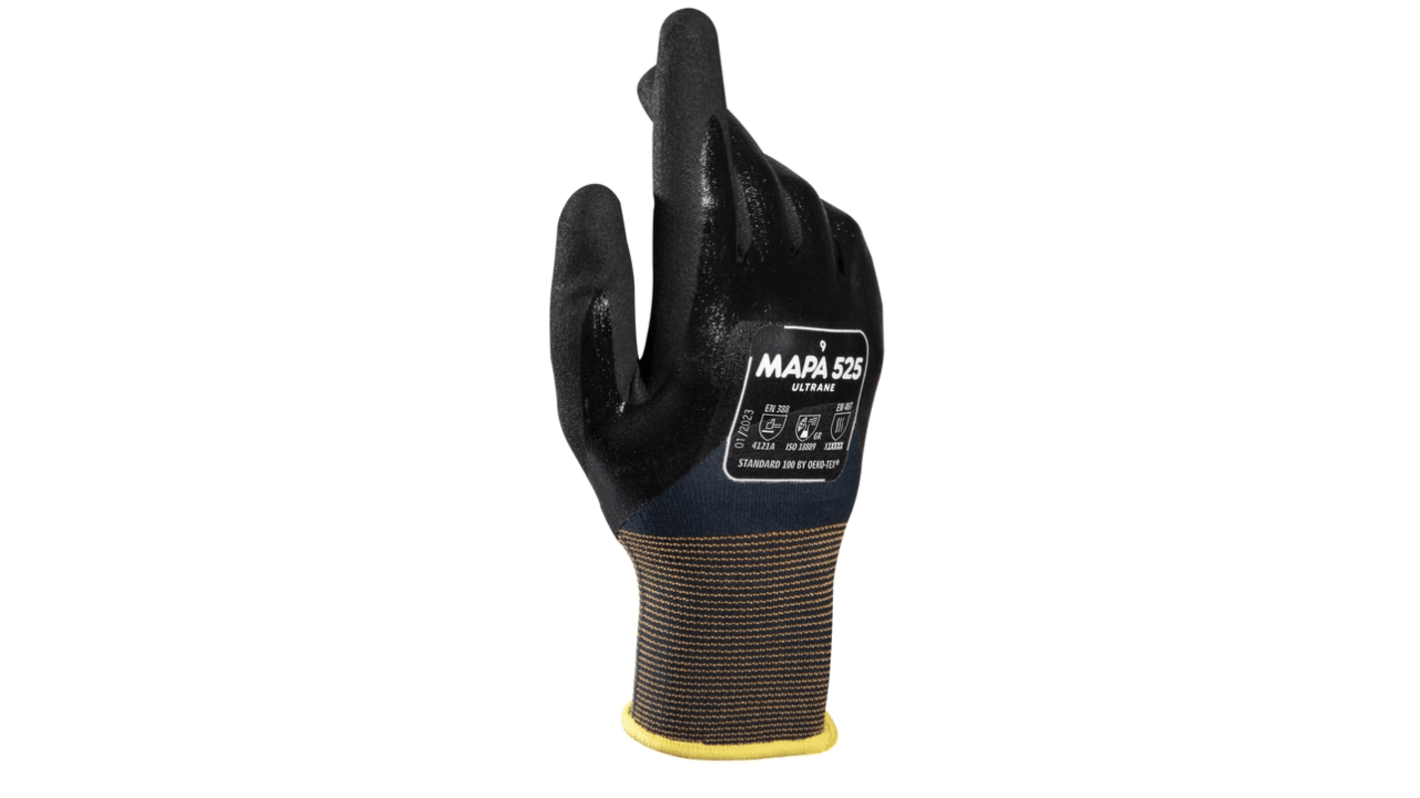 Mapa Ultrane 525 Black Nitrile Abrasion Resistant, Cut Resistant, Puncture Resistant, Tear Resistant Work Gloves, Size