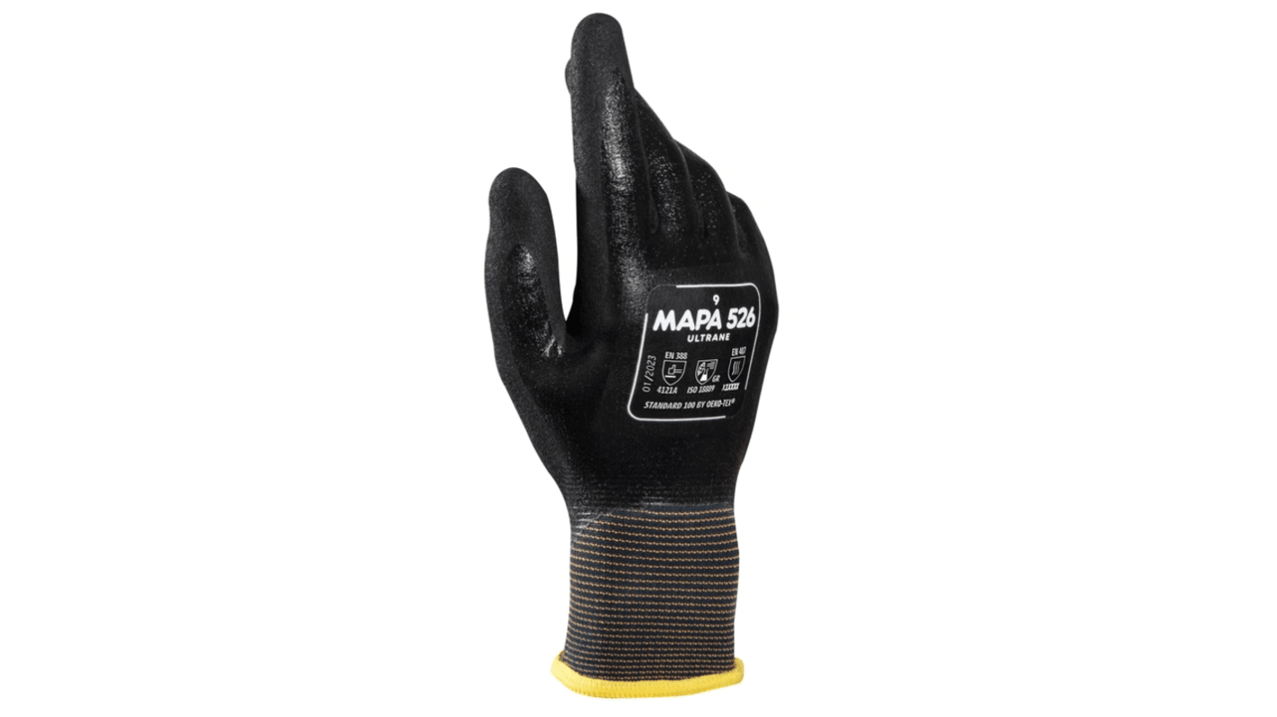 Mapa Ultrane 526 Black Nitrile Abrasion Resistant, Cut Resistant, Puncture Resistant, Tear Resistant Work Gloves, Size