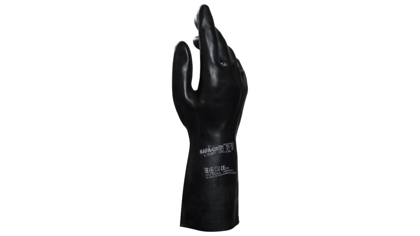 Mapa UltraNeo 420 Black Natural Latex, Polychloroprene Abrasion Resistant, Cut Resistant, General Purpose, Puncture