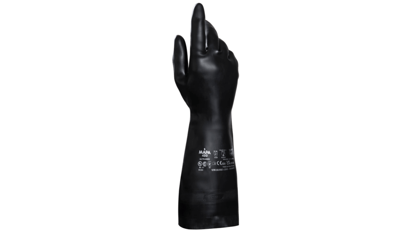 Mapa UltraNeo 450 Black Natural Latex, Polychloroprene Abrasion Resistant, Cut Resistant, General Purpose, Puncture