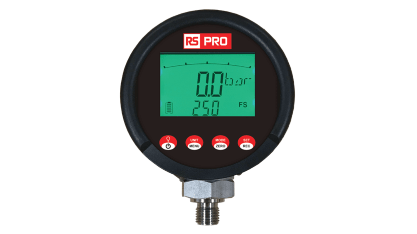 RS PRO G 1/4 Digital Pressure Gauge 700bar Bottom Entry 85mm Outside Diameter