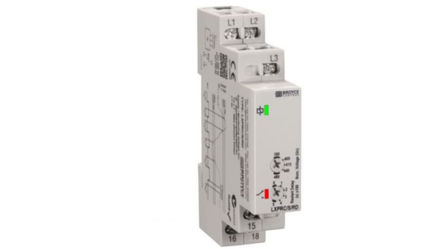 Broyce Control Phase, Voltage Monitoring Relay, 3 Phase, SPDT, 266 → 540V ac, DIN Rail