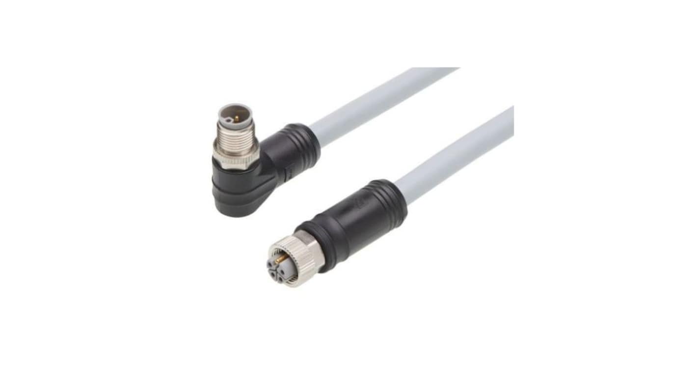 Molex Right Angle Female 5 way M12 to Straight Male 5 way M12 Cordset, 15m