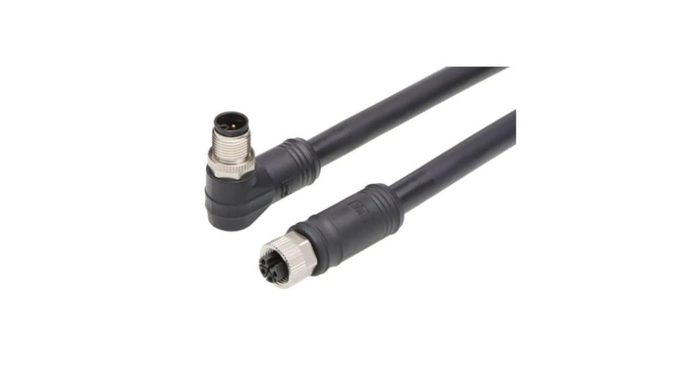 Molex Right Angle Female 4 way M12 to Straight Male 4 way M12 Cordset, 20m