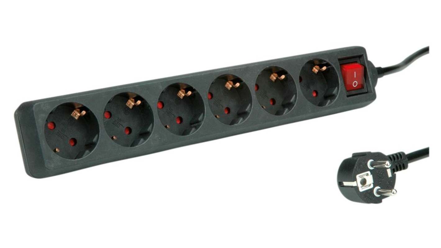 Roline 10m 6 Socket CEE, Type F - German Schuko Socket, 250 V ac