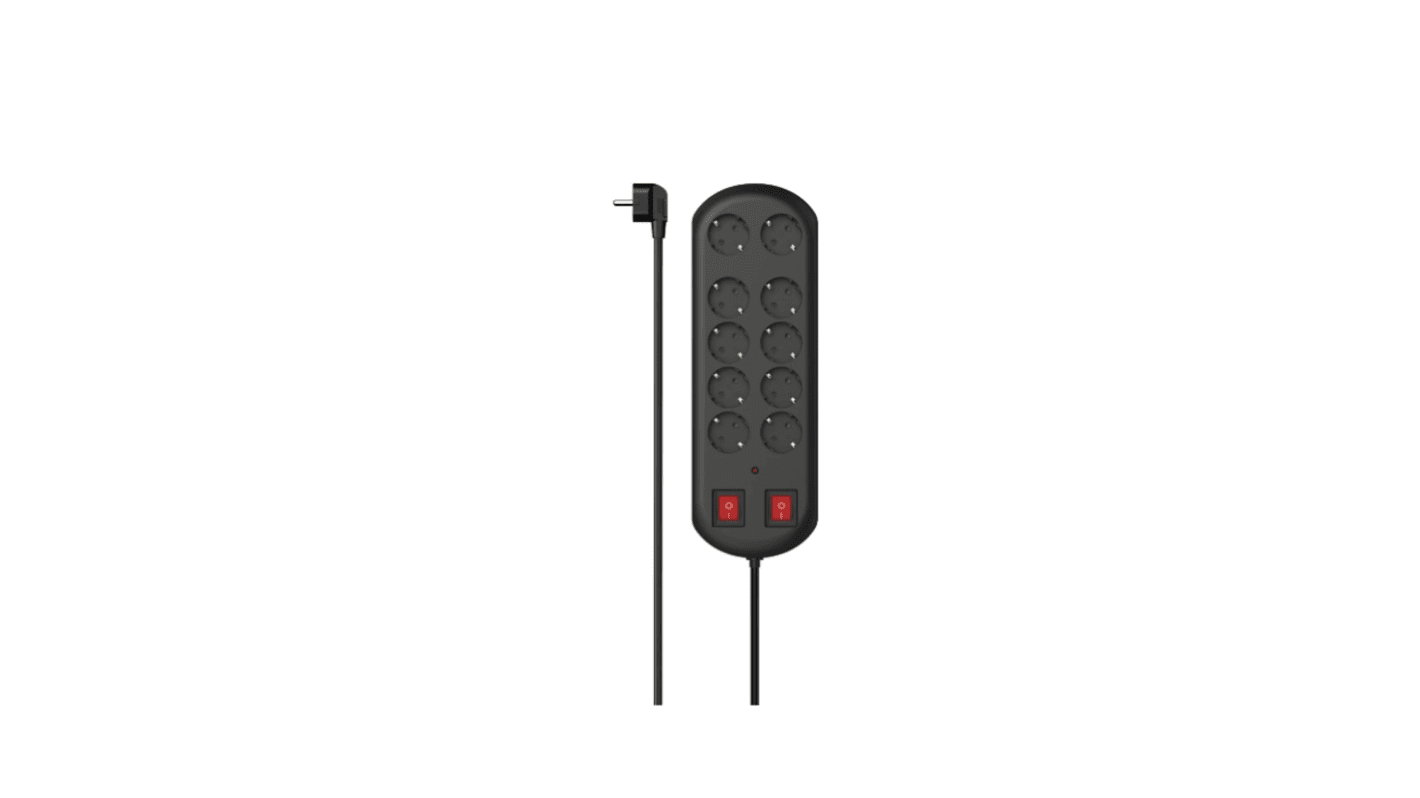 Hama 10 Gang Power Distribution Unit, 2m Cable, 16A, 250 V, Surge Protected