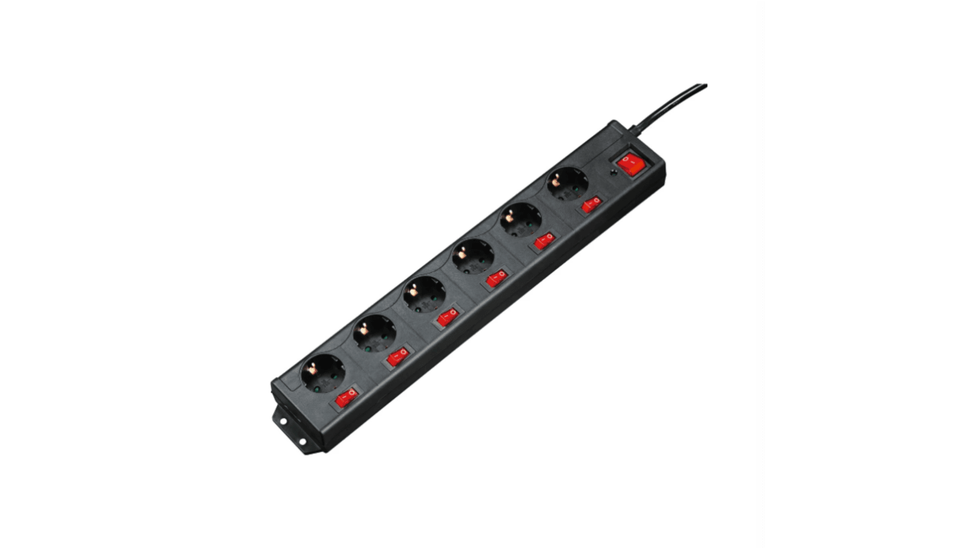 Hama 6 Gang Power Distribution Unit, 1.4m Cable, 16A, 250 V, Surge Protected