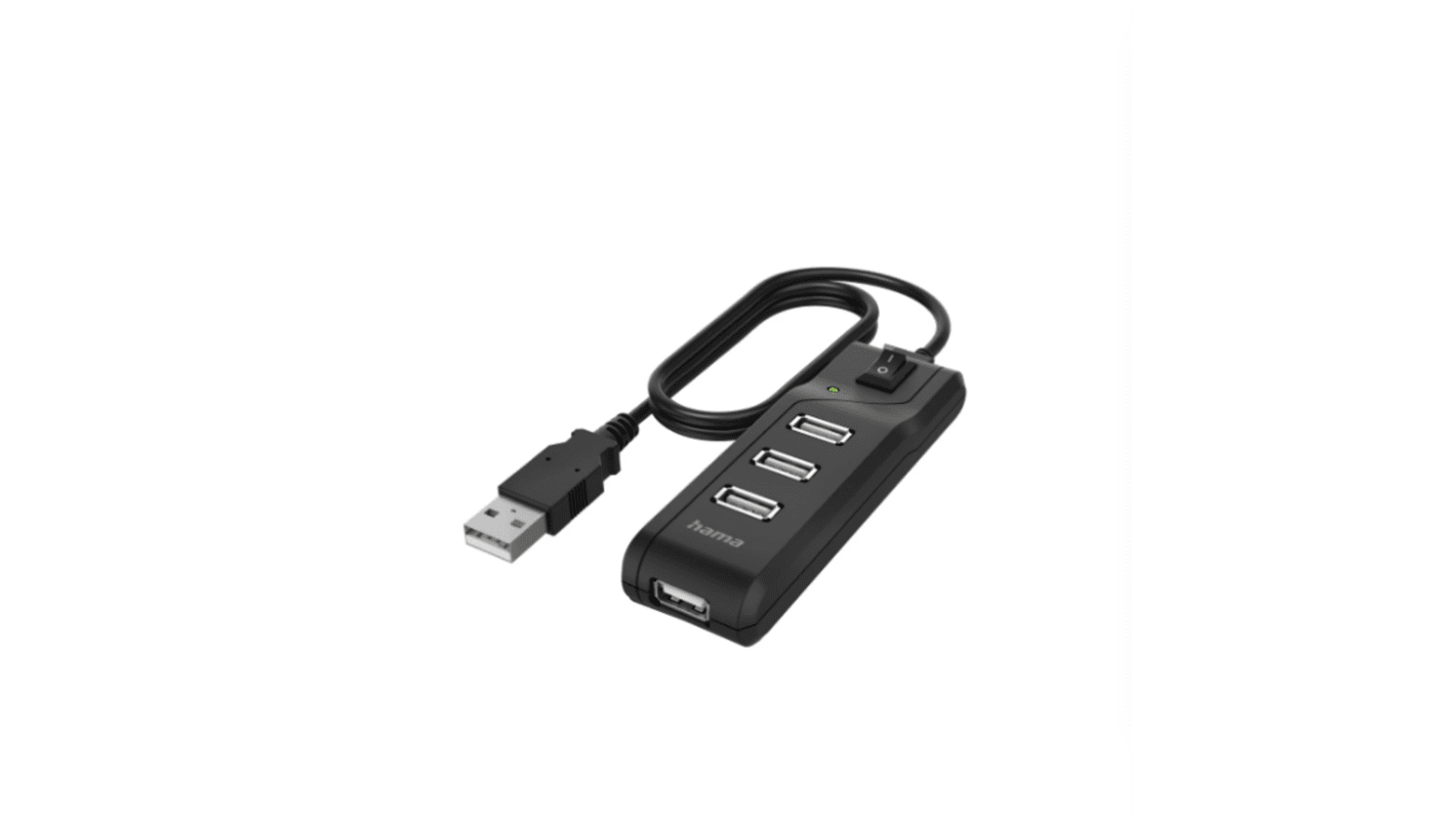 Hama 4 Port USB 2.0 USB A USB C Hub, USB Powered, 11.5 x 1.9 x 3.4cm