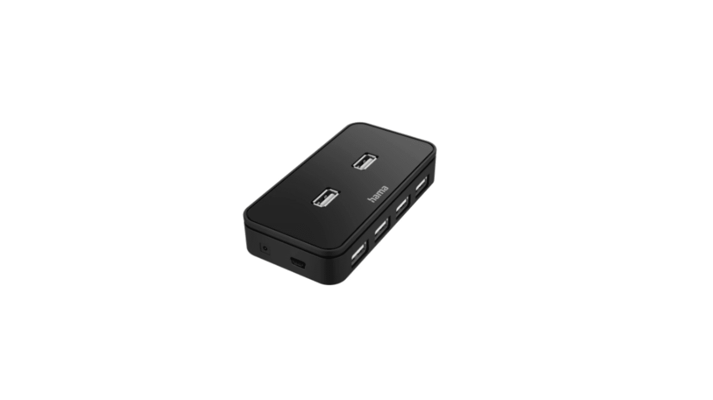 Hama 7 Port USB 2.0 USB A USB C Hub, USB Powered, 10.2 x 1.9 x 5.3cm