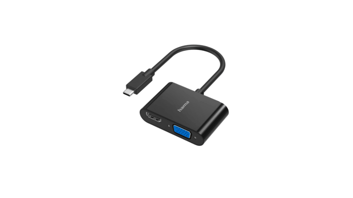Hama USB视频转换器, USB C转HDMI, VGA转换器, USB C, 支持2个屏, 4096 x 2160, 60Hz