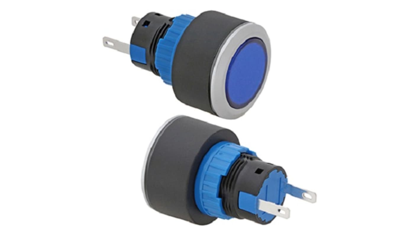 RS PRO Blue Panel Mount Indicator, 24V, 22mm Mounting Hole Size, Pin Terminal Termination, IP65