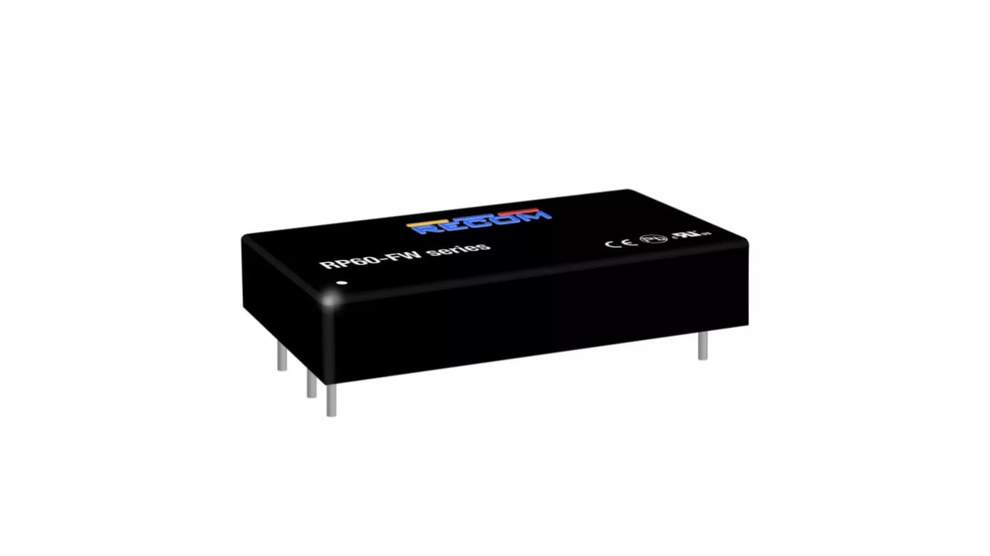 Recom RPA60-FW DC-DC Converter, 24V dc/ 2.5A Output, 9 → 36 V dc Input, 60W, Through Hole, +105°C Max Temp -40°C