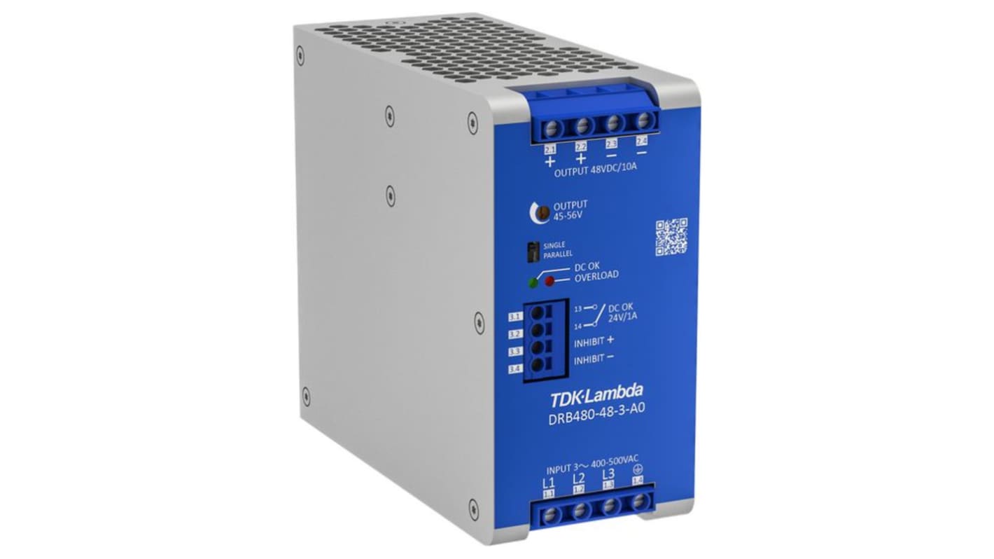 Alimentatore a montaggio su guida DIN TDK-Lambda, 48V, 20A, 400 → 500V, 480W