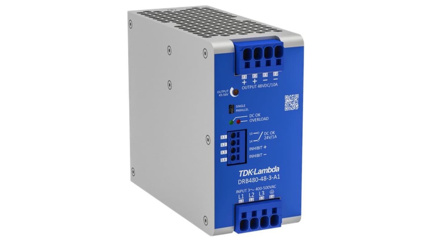 Alimentatore a montaggio su guida DIN TDK-Lambda, 24V, 20A, 400 → 500V, 480W