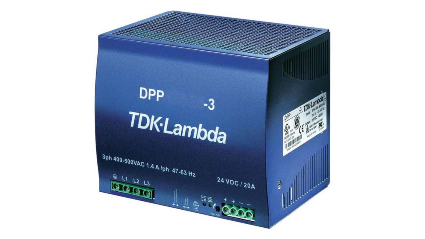 TDK-Lambda DPP120-960 DIN Rail Power Supply, 340 → 575V ac, dc Input, 24V dc Output, 40A Output, 960W