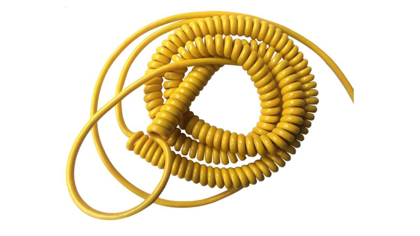 TBS de Buck B.V. SP-DSR, Spiral Cable, 3m 5 Core, Yellow Polyurethane PUR Power Cable +70°C