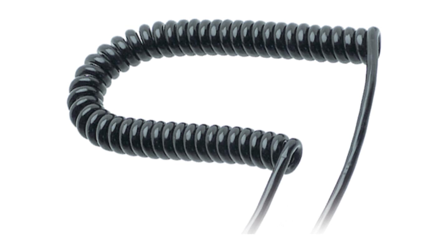 TBS de Buck B.V. SP-DSR, Spiral Cable, 1.6m 3 Core, Black Polyurethane PUR Power Cable +70°C