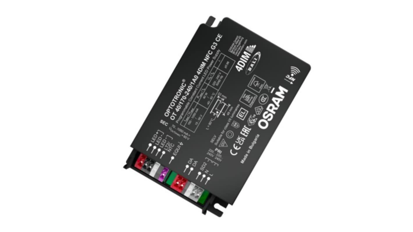 Osram Dimmable LED Driver, 15 → 56V Output, 40W Output, 700mA Output, Constant Current Dimmable