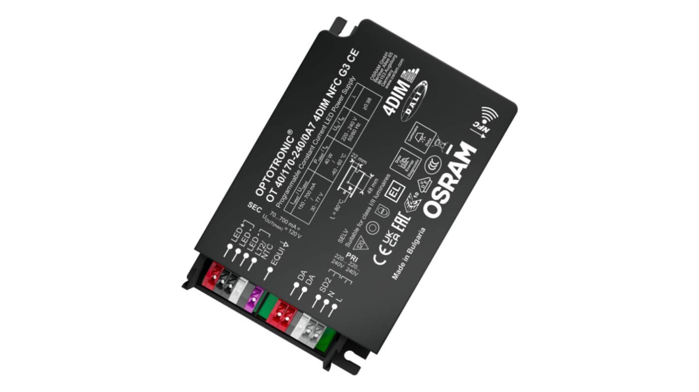 Osram Dimmable LED Driver, 30 → 77V Output, 40W Output, 700mA Output, Constant Current Dimmable