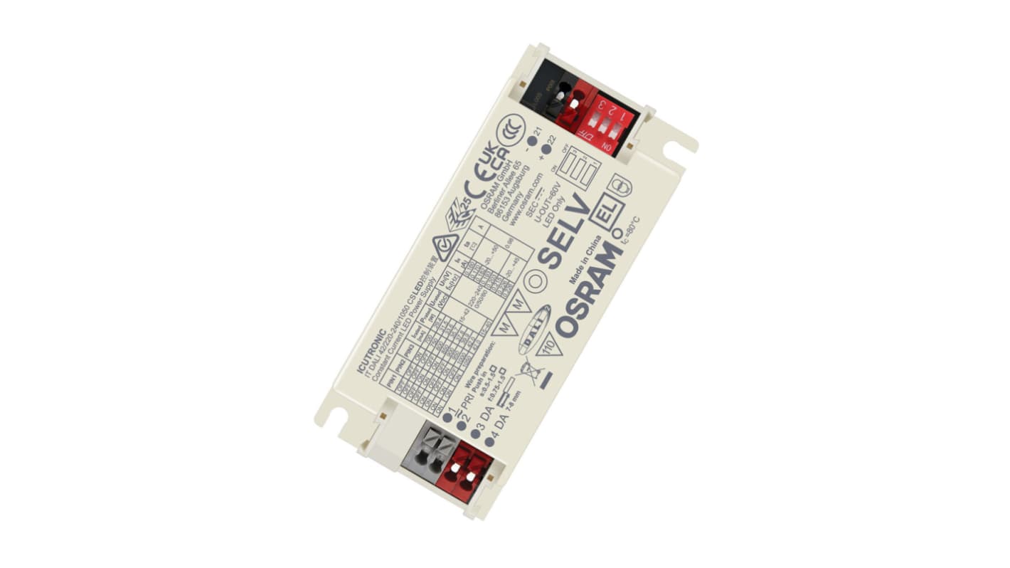 Osram Dimmable LED Driver, 15 → 42V Output, 42W Output, 900mA Output, Constant Current Dimmable