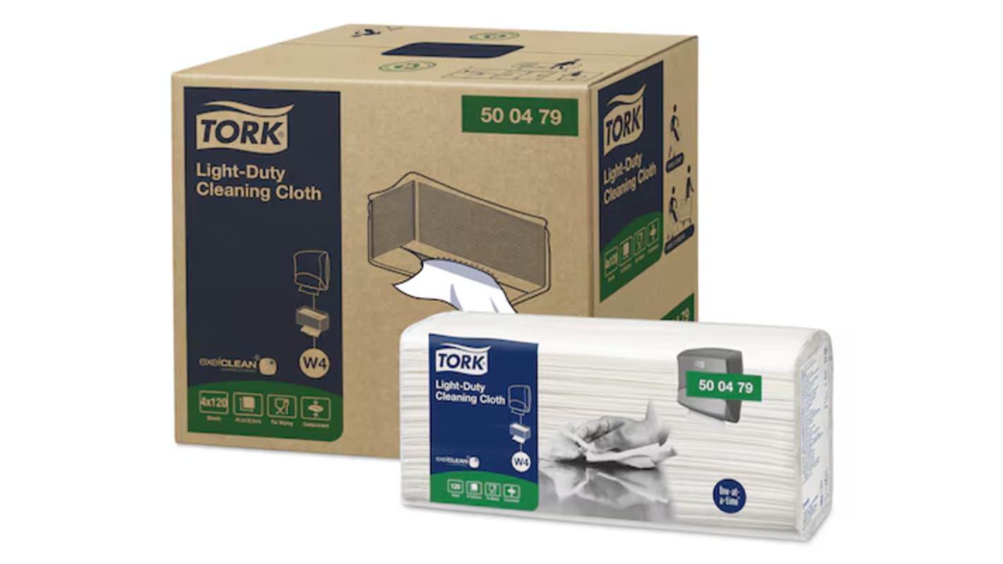 Tork White Cotton Cloths for General Purpose, Dry Use, Box of 45, 38.5cm, Repeat Use