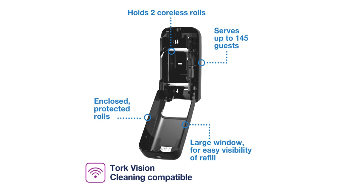 Tork WC-papír adagoló, Fekete, dupla, 174mm x 323mm x 171mm