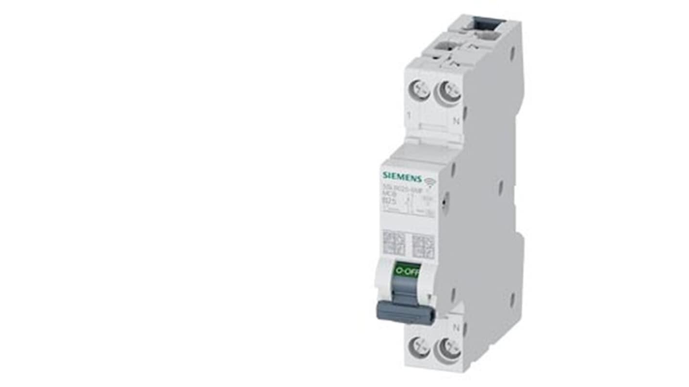 Siemens SENTRON 5SL60 MCB, 1P + N, 25A Curve B, 230V AC, 6 kA Breaking Capacity