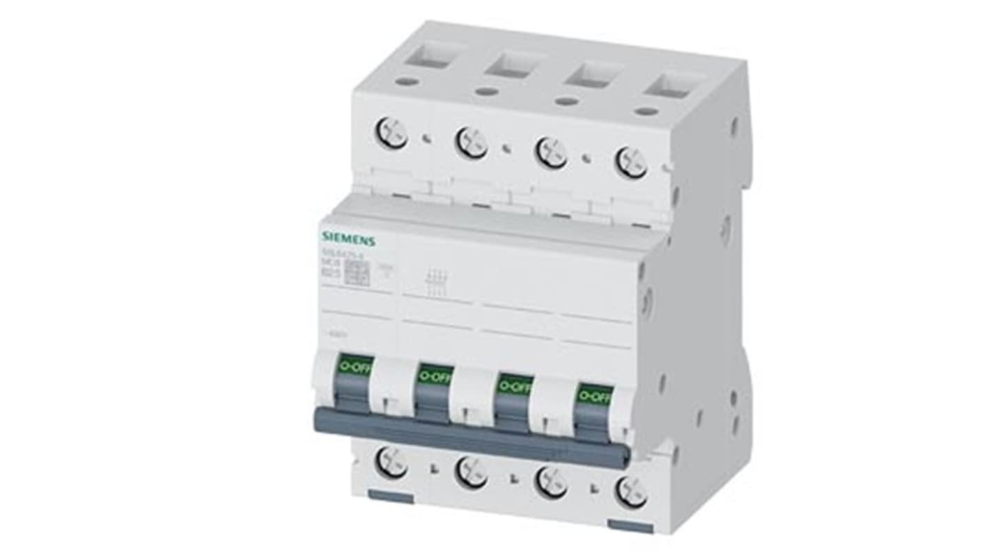 Siemens B型MCB, 4极, 6kA分断, 25A, 440VAC, 62.5VDC, 5SL64系列