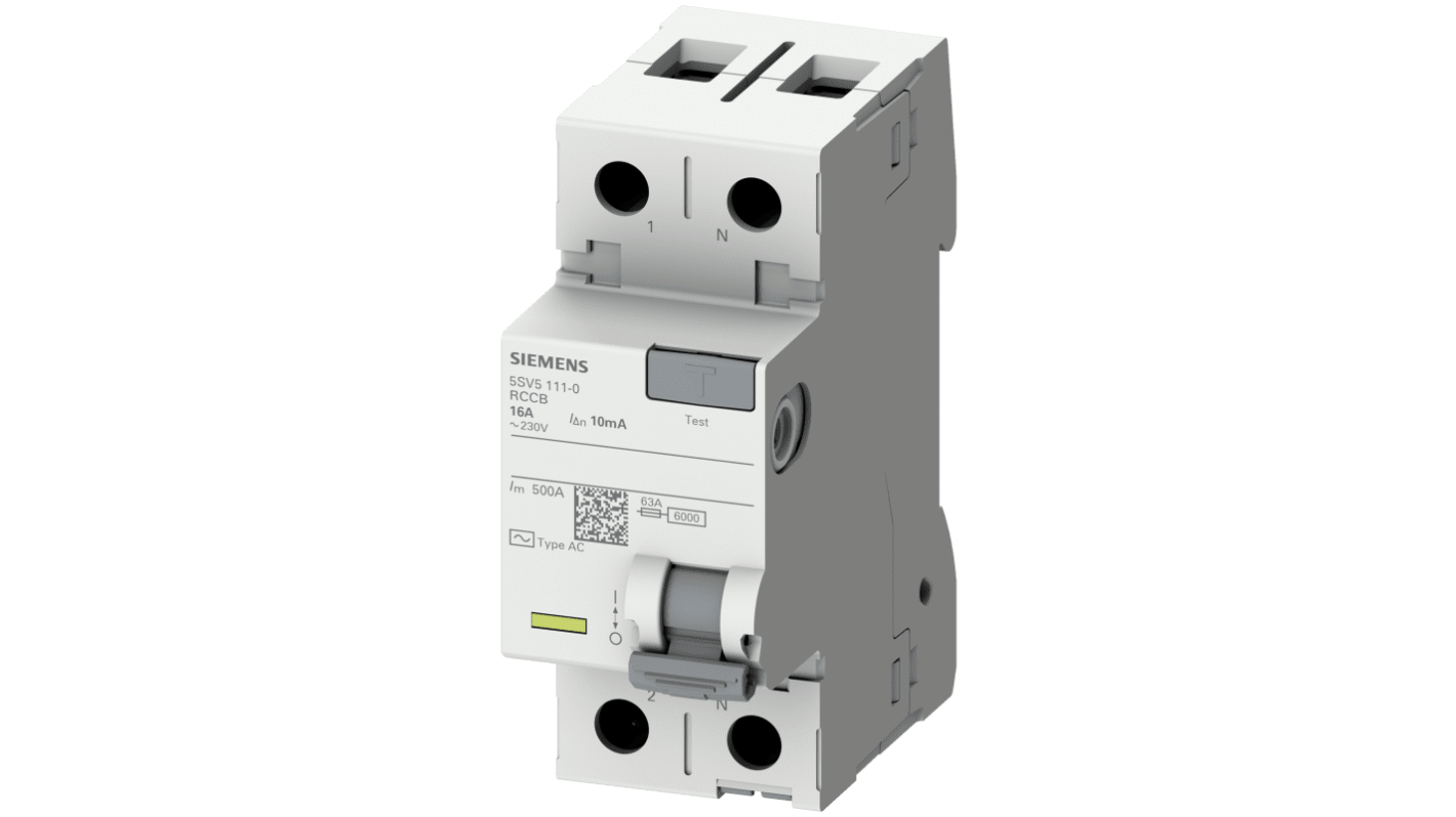 Siemens 5SV53 RCCB, 25A, 2 Pole, 30mA, Type A, 230V