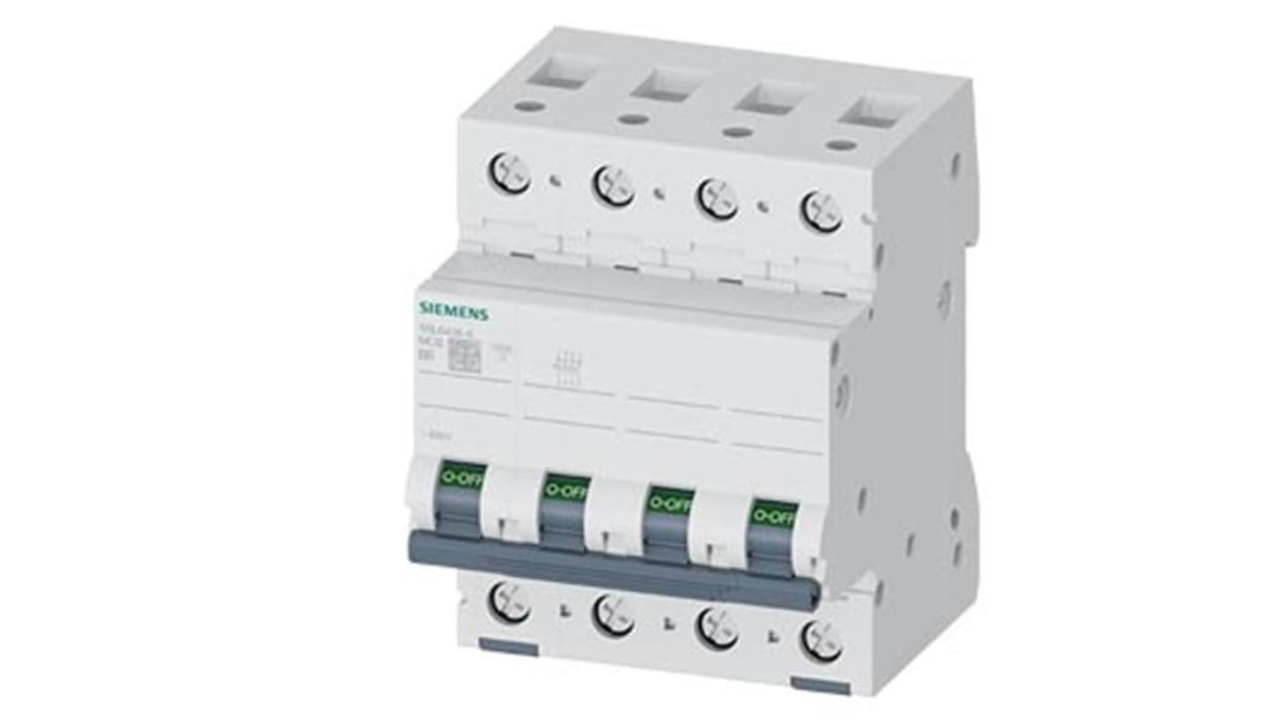 Siemens SENTRON 5SL64 MCB, 4P, 6A Curve B, 440V AC, 62.5V DC, 6 kA Breaking Capacity