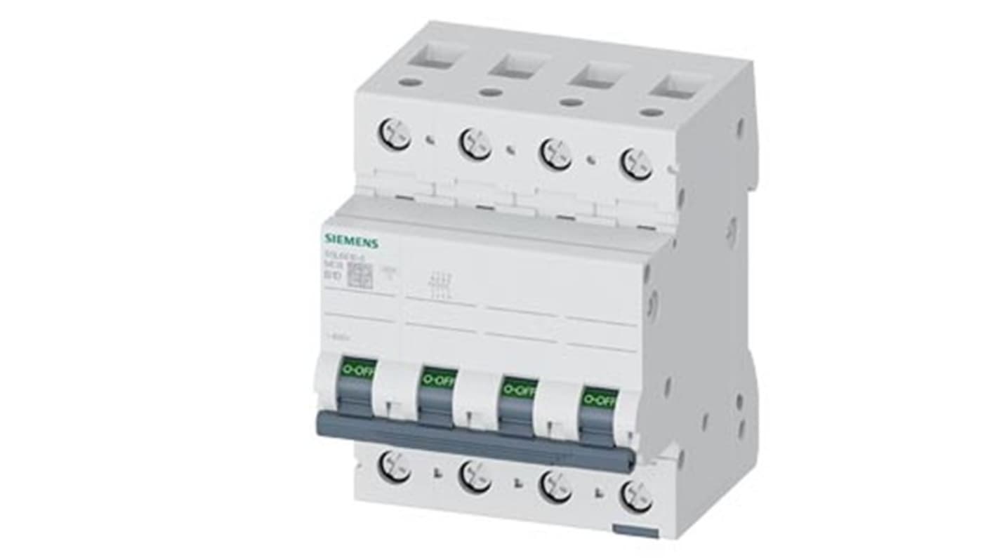 Siemens B型MCB, 4极, 6kA分断, 10A, 440VAC, 62.5VDC, 5SL66系列