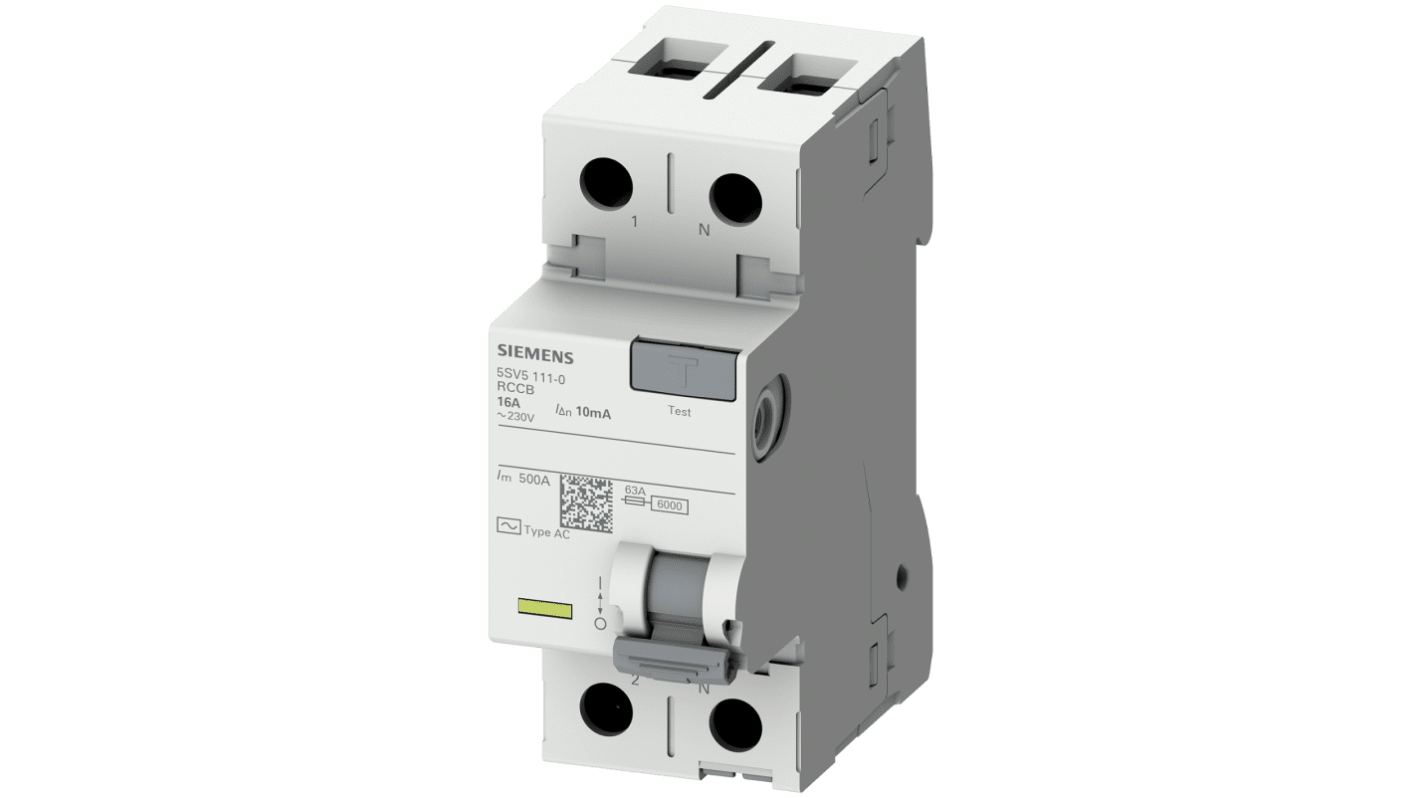Siemens 16A 2P RCCB, A型漏电开关, 30mA灵敏度, 230V, 5SV53系列
