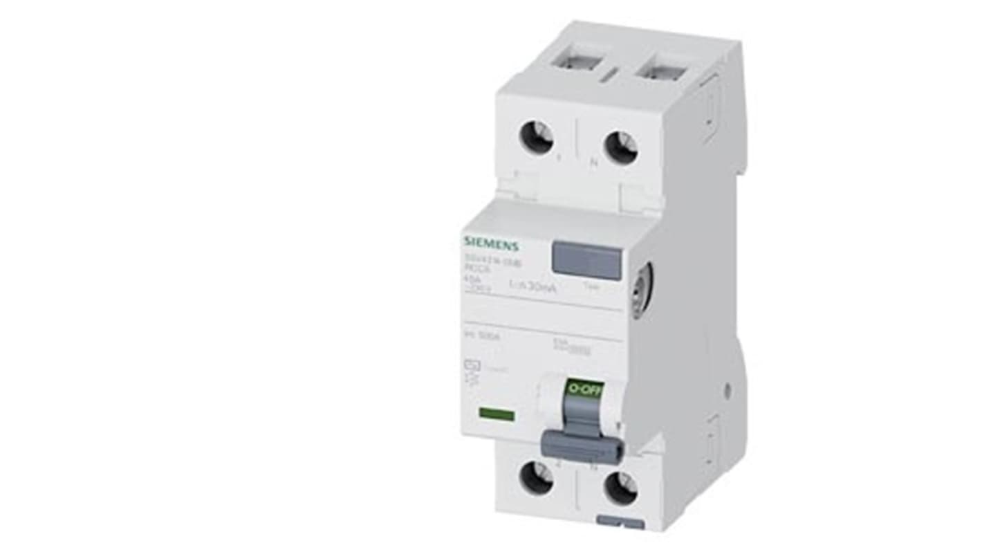 RCCB Siemens 5SV43, 2P, 40A, sensibilità 30mA, Tipo AC