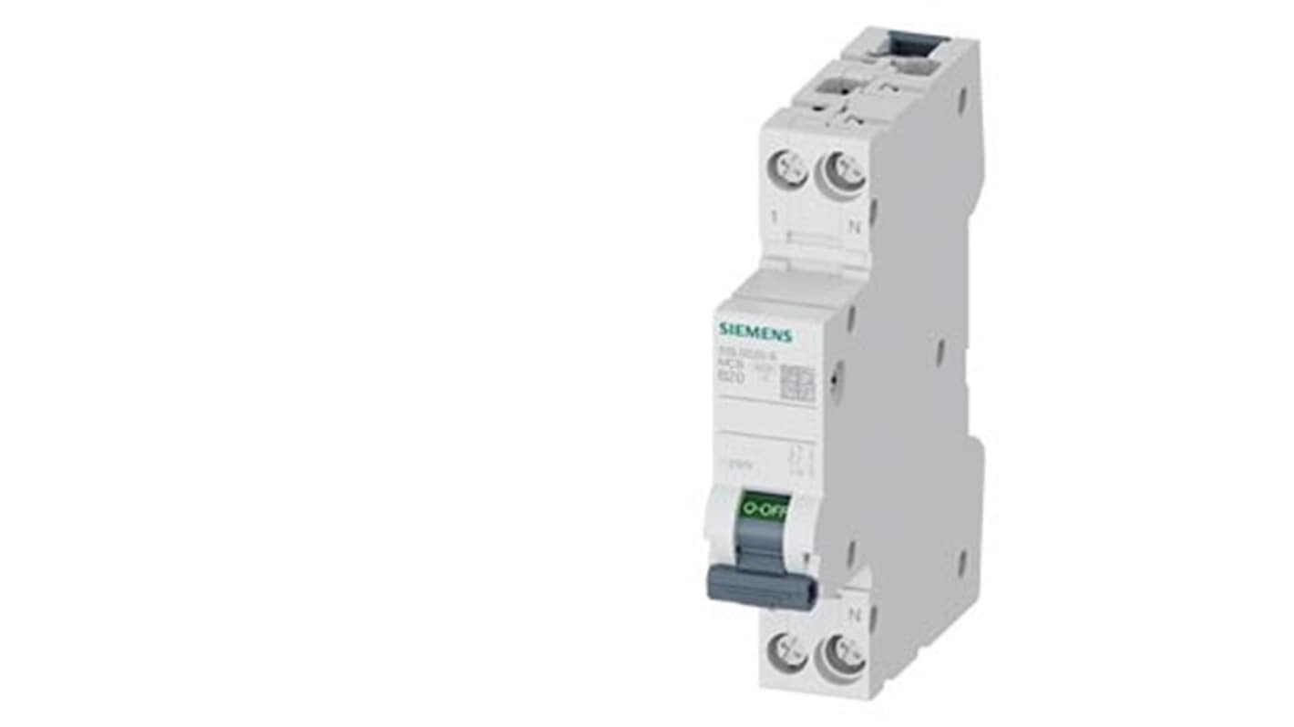 Siemens SENTRON 5SL60 MCB, 1P + N, 20A Curve B, 250V AC, 6 kA Breaking Capacity