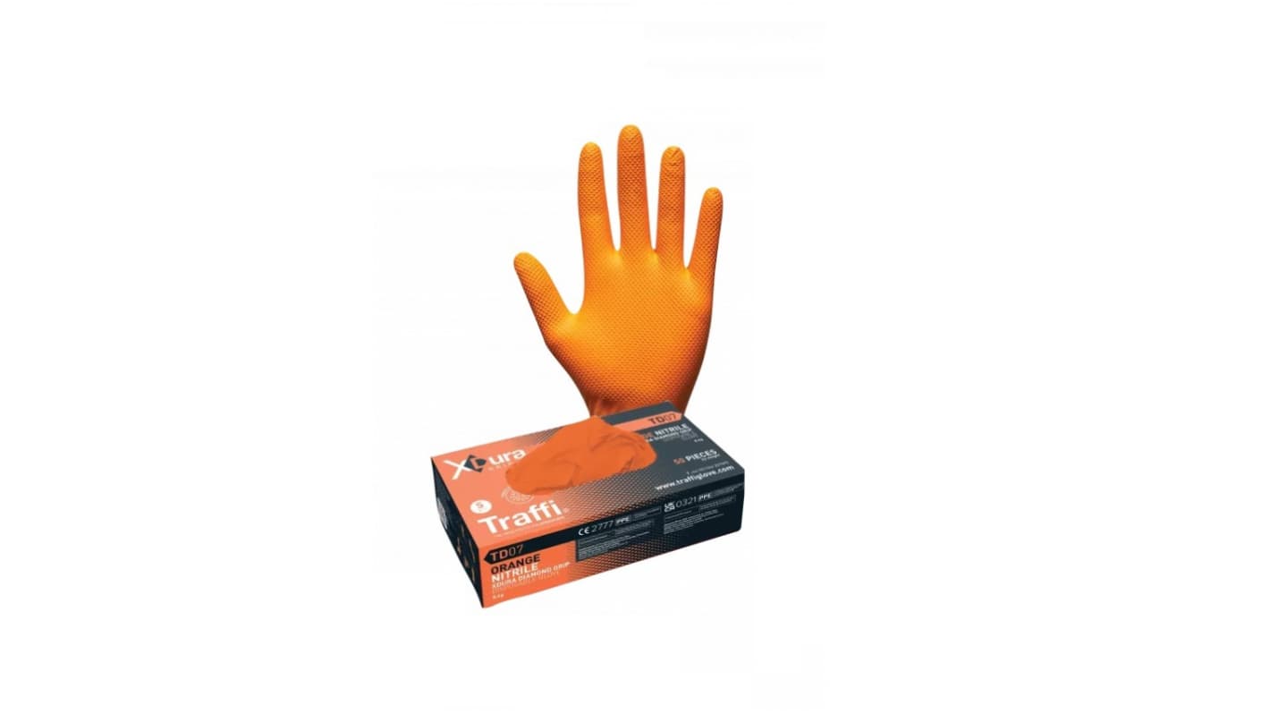 Traffi XDURA Orange Powder-Free Nitrile Disposable Gloves, Size XXL, 50Pair per Pack